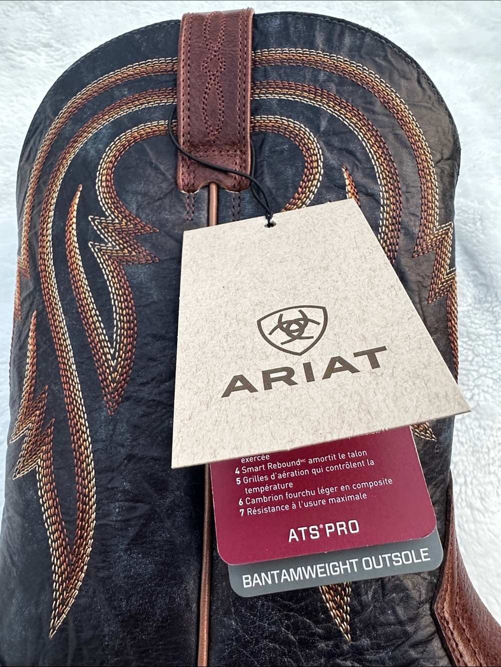 ARIAT Men’s Brown Leather Western Boots Dark Navy Embroidered Shaft Sz 13D NWT - Picture 5 of 15